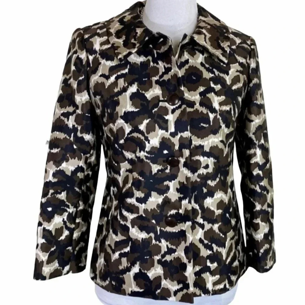 Talbots 2 brown/black/white floral 4 button blazer